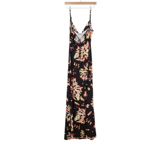 Black Floral Burst Cowl Neck Maxi Dress Sleeveless Spaghetti Strap Large thumbnail 5