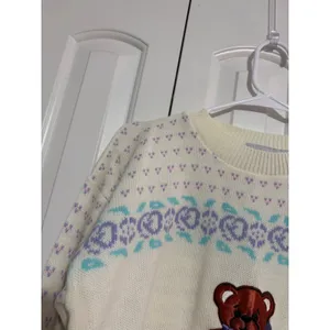 Kate Collins Sweater Vintage Teddy Bear Pastel White Knit‎ Crewneck 90s Kidcore thumbnail 4