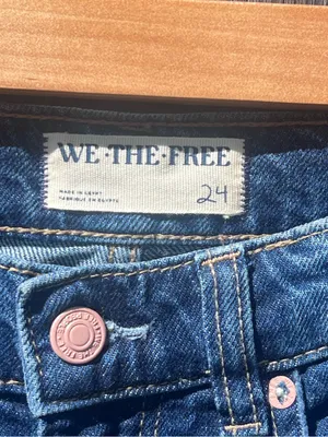 Free People tinsley high-rise baggy straight leg jeans in deep blue thumbnail 8