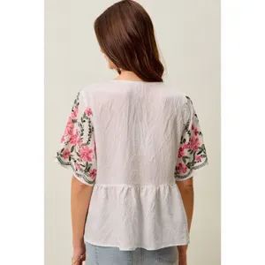 SO ME Floral Embroidered V Neck Boho Blouse Top -‎ XL thumbnail 3