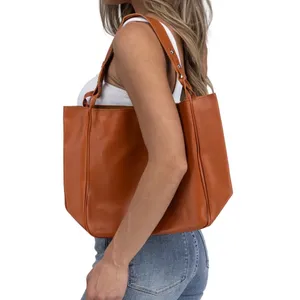 Simple Trendy Shoulder Bag / Purse, 11.5 X 5,‎ Vegan Leather, Snap Closure Camel thumbnail 2