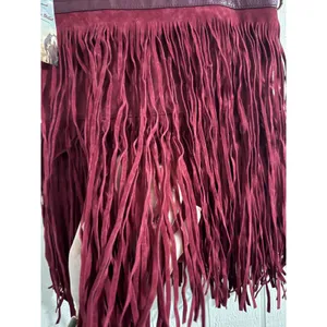 Heritage West Western Handbag Burgundy Fringe Tote Bag Gold Whipstitch New thumbnail 3