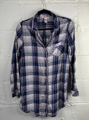 Victoria's Secret Women's Blue Purple Plaid Polka‎ Dot Nightgown Size Small thumbnail 1