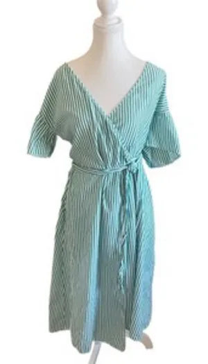 Velvet Tees Velvet by Graham & Spencer Jayel Cotton Stripe‎ Wrap Dress Green Wrap Size XS thumbnail 1