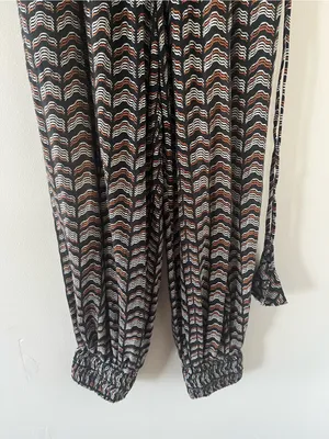 Anthropologie Black Orange Printed Harem Jogger Pants XS Smock Waist Travel thumbnail 3