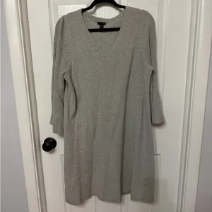 Ann Taylor Pleated Sleeve grey‎ v neck Sweater Dress size small thumbnail 4