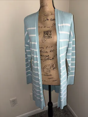 A New Day Light Blue & White Striped Open-Front Women’s Cardigan thumbnail 5