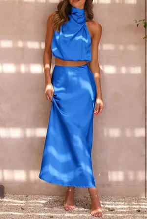 2 Piece Satin Set Blue Size M thumbnail 2