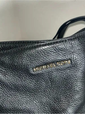 MICHAEL Michael Kors Black Pebbled Leather Shoulder Tote with Gold Logo thumbnail 7