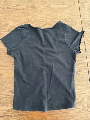 Brandy Melville Black Ruched V-Neck Short Sleeve Top thumbnail 2