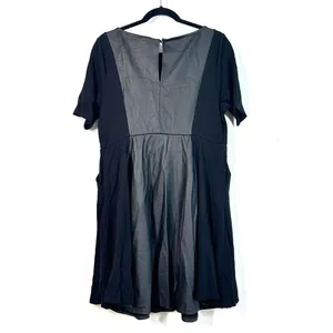 1X 14-16 Torrid black faux-leather panel fit-and-flare short-sleeve dress Mini thumbnail 3
