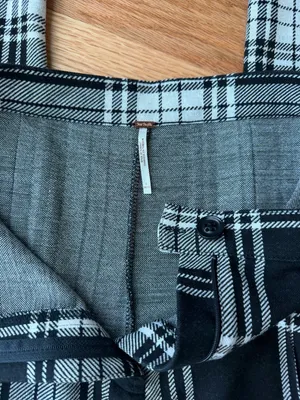 Free People Carnaby Plaid Pants Black White High Rise Skinny Size 8 thumbnail 2