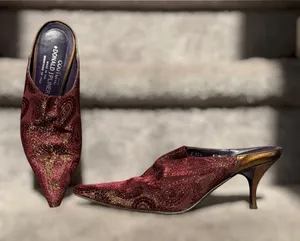 Donald J Pliner Couture Paisley Brocade Pointed Toe Kitten Heel Mules Y2K Glam thumbnail 1