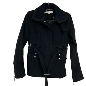 Laundry by Shelli Segal Black Belted Short Trench Coat Womens 4 Preppy Classic Fall thumbnail 2