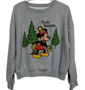 Disney Women's Mickey Mouse 'Tis the Season' Christmas Trees Sweatshirt Size L thumbnail 1