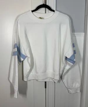 Madewell Crewneck Oversized Fleece‎ Lined Varsity Sweatshirt Blue Size Large NWT thumbnail 1