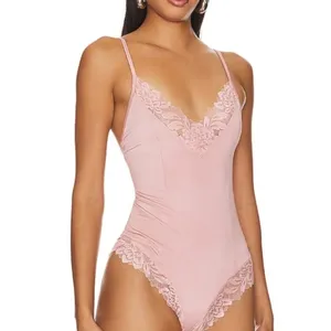 FREE PEOPLE Wild Bunch Bodysuit Pink Rose Boho Chic Ultra Soft & Lace Trim XS thumbnail 7