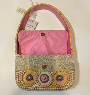 Handcrafted in India Colorful Pink Pastel Wooden Beaded Shoulder Bag Purse thumbnail 11