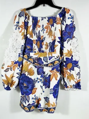 Farm Rio Romper M NWT Summer Flowers Off-White Floral Resort Trendy thumbnail 15