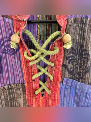 EzHippie Vibrant Stonewashed Patchwork Om/Ganesha Pullover HIppie Top Medium Red thumbnail 11