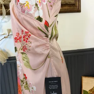 NWT Lulus Remarkable Entrance Pink Floral Print Satin Midi Dress ~ Size M 🧡🍄 thumbnail 5