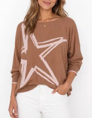 Banana Republic Womens Brown Pink Star Intarsia Knit Dolman Sleeve Sweater 1X thumbnail 1