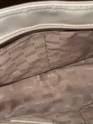 Michael Kors White Embossed Logo Patent Tote Bag Chain Strap Shoulder Purse thumbnail 6