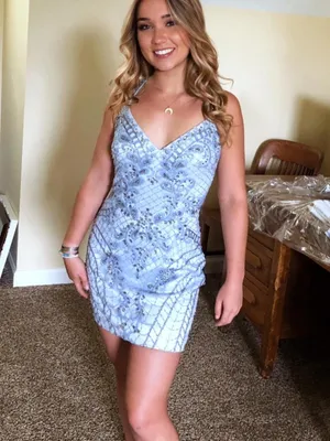 Sherri Hill Light Blue Beaded Homecoming Dress thumbnail 6