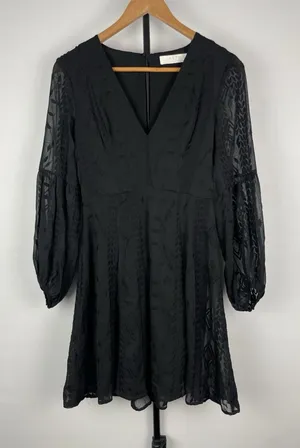 ASTR The Label Black Sheer Embroidered Long Sleeve‎ V-Neck Goth Dress Size XS thumbnail 1