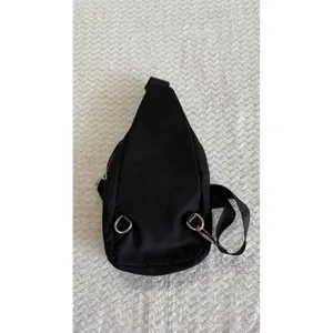TopShop Black Nylon Sling Bag Crossbody Backpack Adjustable Silver Hardware thumbnail 5
