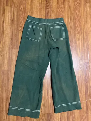 Maeve x Anthropologie Colette High Rise Topstitch Green Wide Leg Sweatpant MP. Inseam 29in, mid 12in, waist 28in. Sun damage shown in pictures thumbnail 3