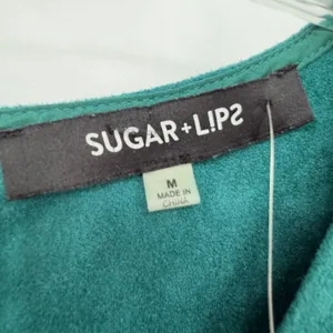 Sugar + Lips Faux Suede Mini Homecoming Dress‎ Women M Teal Ruched Boho Holiday thumbnail 7
