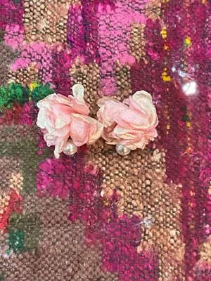 Pink flower earrings with pearl thumbnail 3