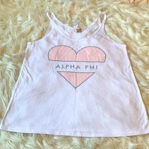 Brand New Never Worn White Pink and Silver Alpha Phi Hear Tank Top Size Small thumbnail 1