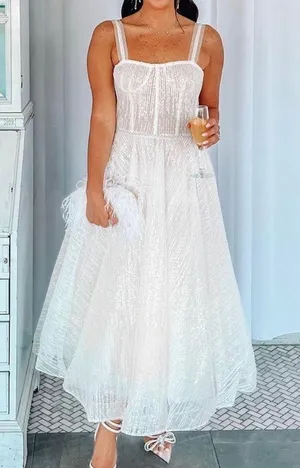 Bronx and Banco NWT Mademoiselle Bridal Midi Dress in White. thumbnail 1