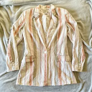 Rachel Zoe Striped Linen Oversized Summer Coastal Resort Blazer Jacket thumbnail 7