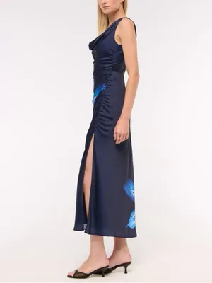 Abercrombie & Fitch Women’s Cowl Neck Draped Maxi Dress Dark Indigo Floral thumbnail 14