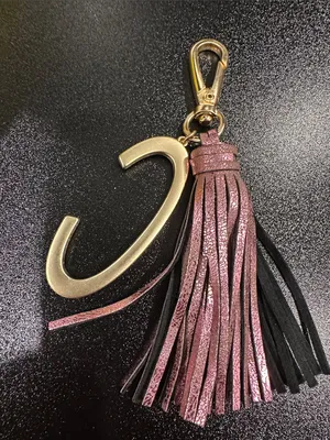 Anthropologie Gold 'C' Initial Keychain with Pink Metallic Tassel thumbnail 3