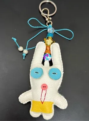 Adorable White Animal Plush Cushion Beaded FOB Bag Charm thumbnail 1