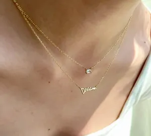 18k Gold Plated 925 Sterling Silver Double Dual Necklace Double Pendants Dream Dainty Minimalist Elegant thumbnail 3
