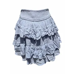 Hollister Tiered Ruffle Mini Skirt Blue Gray Medium Smocked Waist Boho Coquette thumbnail 5