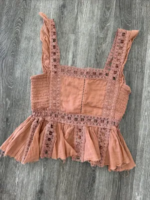 Free People rust orange lace trim boho tank top blouse medium thumbnail 1