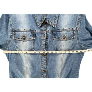 Don't Mess With Texas Jean‎ Jacket Womens XL Blue Denim Studded Western Cowgirl thumbnail 5
