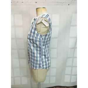 Brooks Brothers Red Fleece Blue White Plaid Sleeveless Tie Neck Blouse Top Sz 2 thumbnail 6