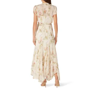 Polo Ralph Lauren Ivory Garden Floral Print Tie Neck Chiffon Maxi Dress Size XS thumbnail 2