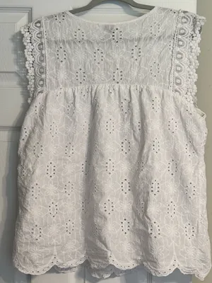 Knox Rose White Eyelet Cotton Cap Sleeve Summer Cottage Boho Lace Trim Top Large thumbnail 3