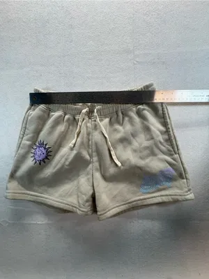 Brooklyn Cloth women’s medium beige fleece shorts sun graphic drawstring thumbnail 3