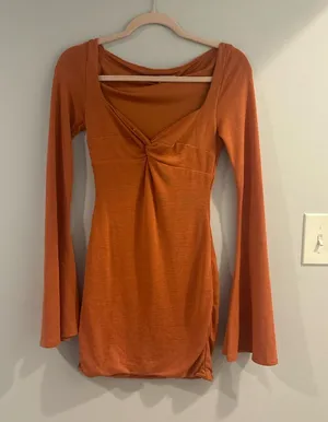 Oh Polly Rust Twist-Front Long Sleeve Tunic thumbnail 1