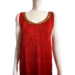 Flapper 1920s Style Red Tiered Fringe Costume Dress thumbnail 2