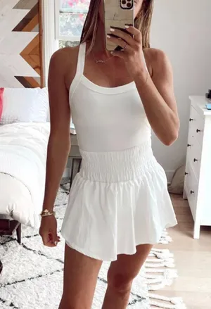 Free People Way Home Skortsie White SMALL Tennis Wide Leg Athleisure Sporty thumbnail 9